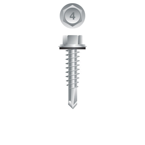 #12 Strong-Point Hex Washer Head w/Washer 12-14 x 3/4, 410 Stainless Steel