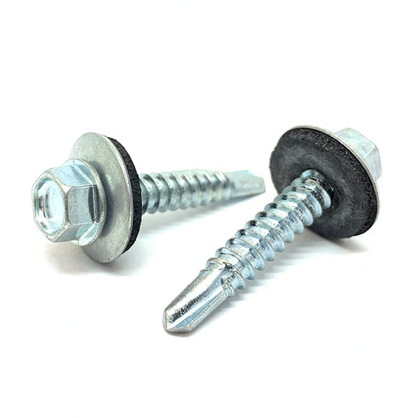 #12-14x1" 410 Stainless Steel Unslotted Hex Washer Head #3 Point Self Drilling Screws w/ Bonded Washers