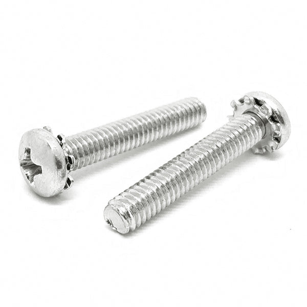#8-32x1/2" 410 Stainless Steel External Tooth Sems Phillips Pan Head Machine Screws