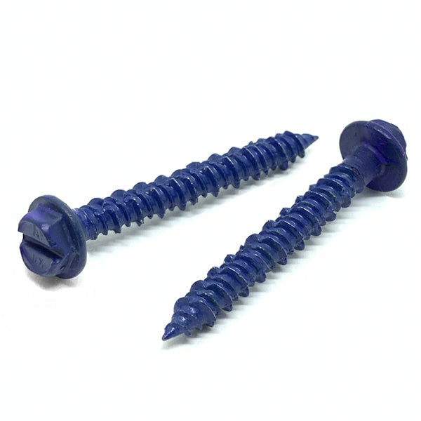 3/16x1-1/4" Hex Washer Head Concrete Screws Piercing Point Blue Finish