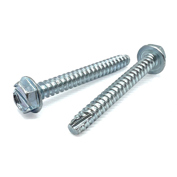 #8-18x3/8" Slotted Indent Hex Washer Head Type BT Thread Cutting Screws Zinc Clear
