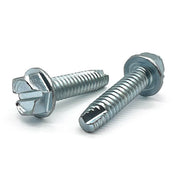 #6-32x1" Slotted Indent Hex Washer Head Type T Thread Cutting Screws Zinc Clear