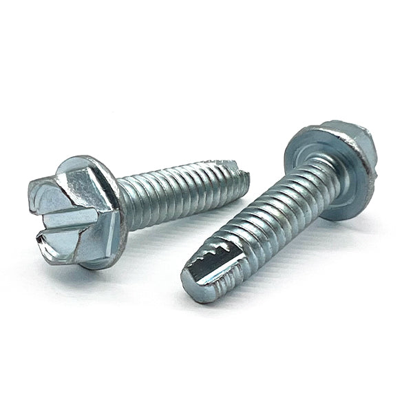 1/4"-20x1" Slotted Indent Hex Washer Head Type T Thread Cutting Screws Zinc Clear