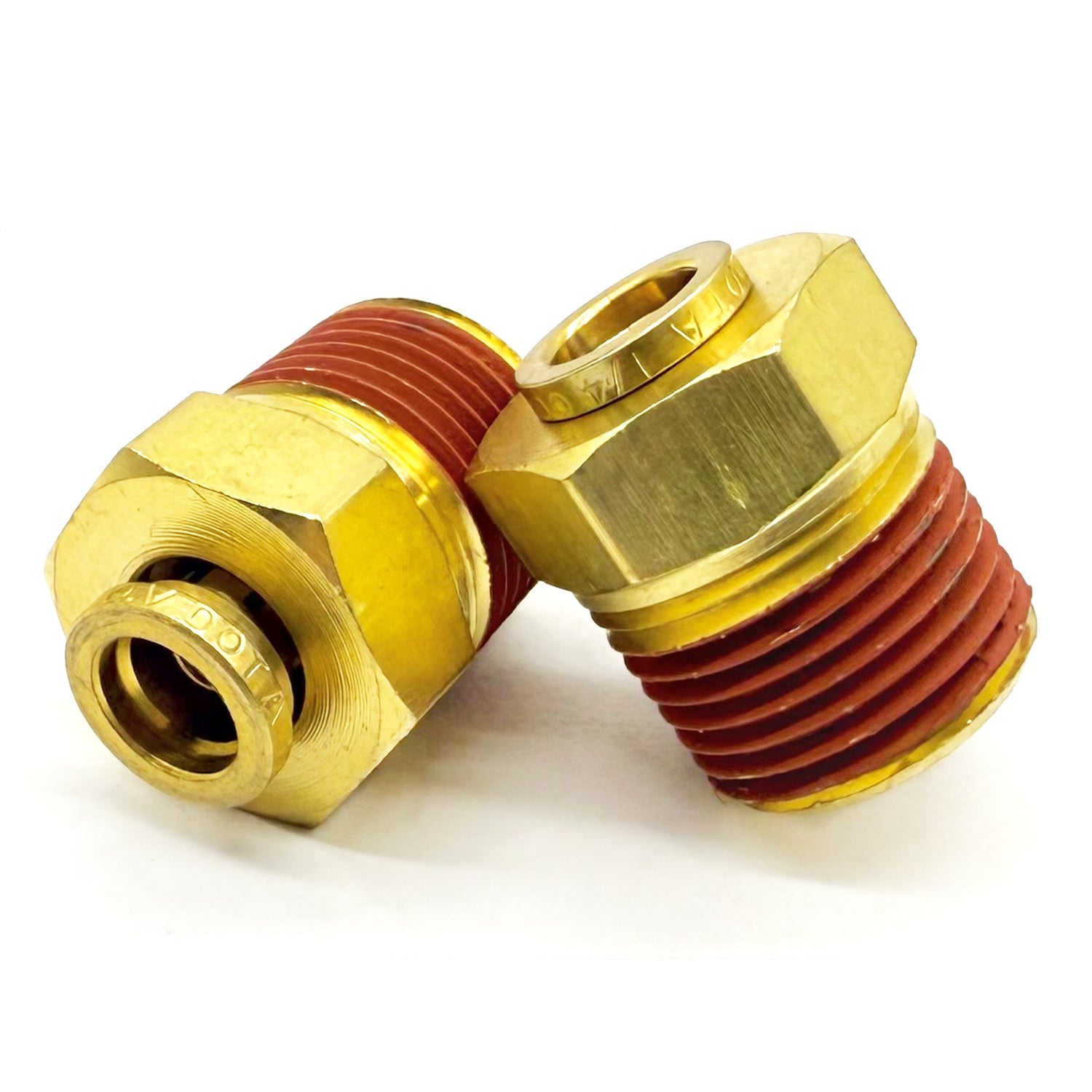 1/2" Tube to 1/2" NPT Straight Male Pipe Connector, Brass D.O.T. Push to Connect Air Brake Fitting with Red Acrylic Thread Sealant