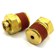 3/8" Tube to 1/4" NPT Straight Male Pipe Connector, Brass D.O.T. Push to Connect Air Brake Fitting with Red Acrylic Thread Sealant