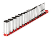 3/8 Inch Drive Deep 12-Point Socket Set with Rail, 19-Piece (6 - 24 mm)